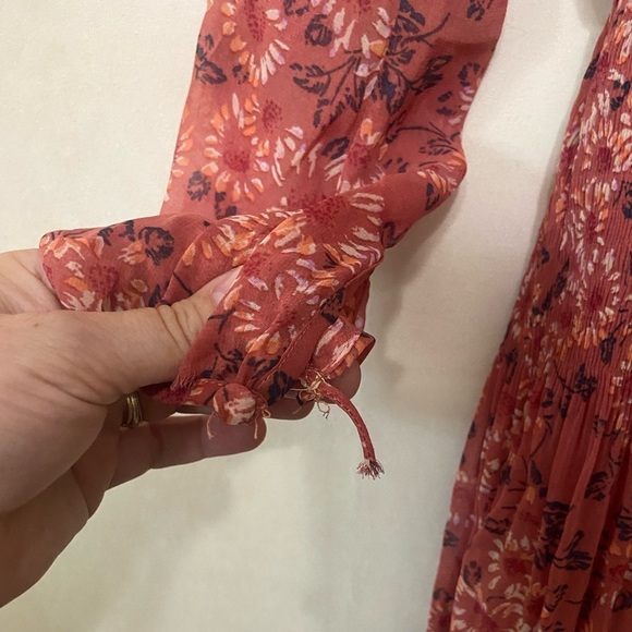 Free People EUC Charlotte Open Waters Midi Dress with lace crochet sleeves XS - Picture 5 of 6